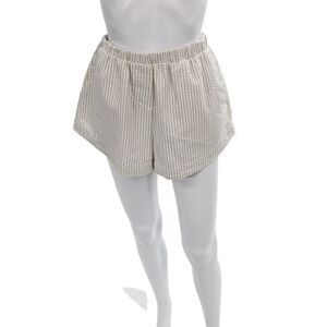 Kimberly Taylor Womens Paperbag Shorts Beige Cotton Striped Pull On Size M